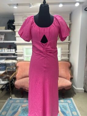 MINKPINK Fuschia Midi Linen Dress (S)